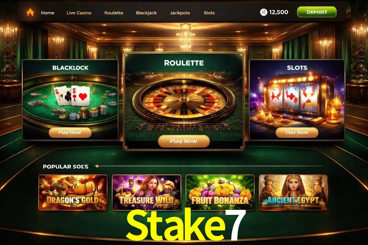 Vista de la plataforma Stake7 Casino mostrando categorías organizadas de juegos en línea
